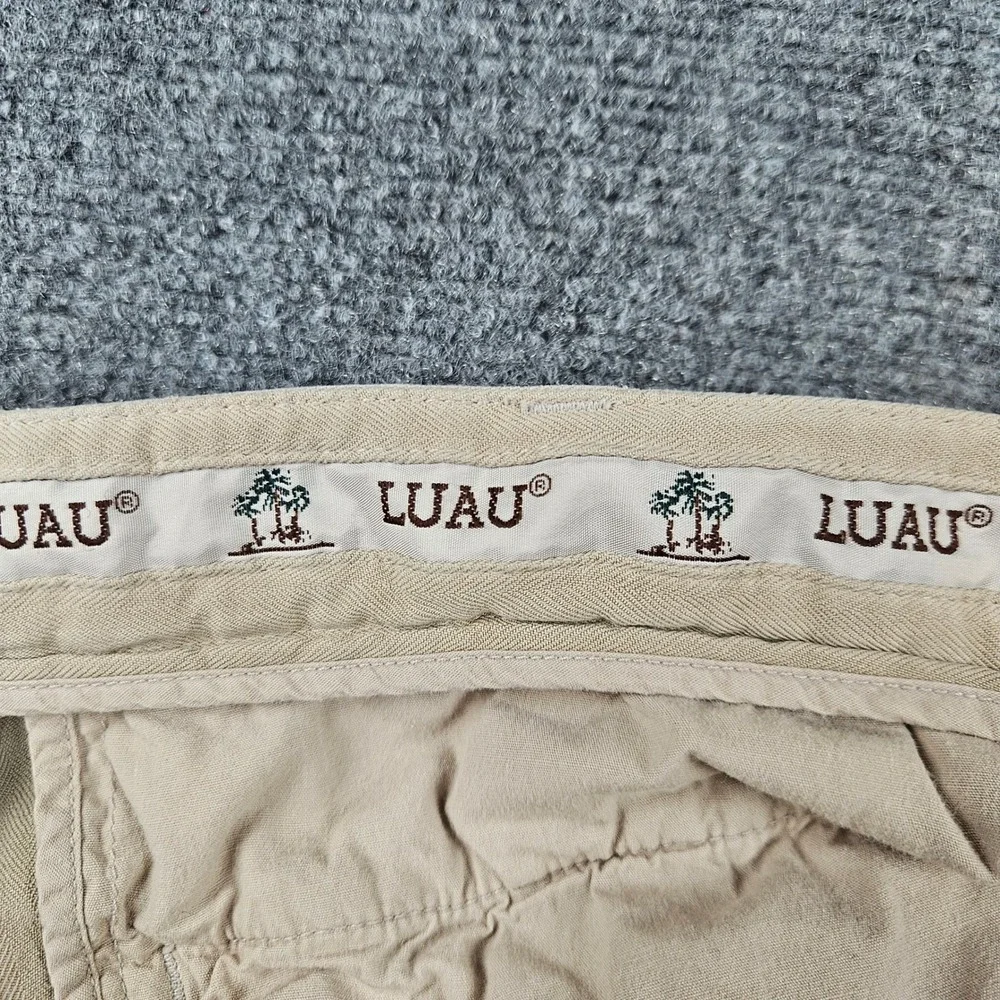 LUAU Mens 34 Silk Pleated Trousers Tan Khaki Herringbone Relaxed Island Pants